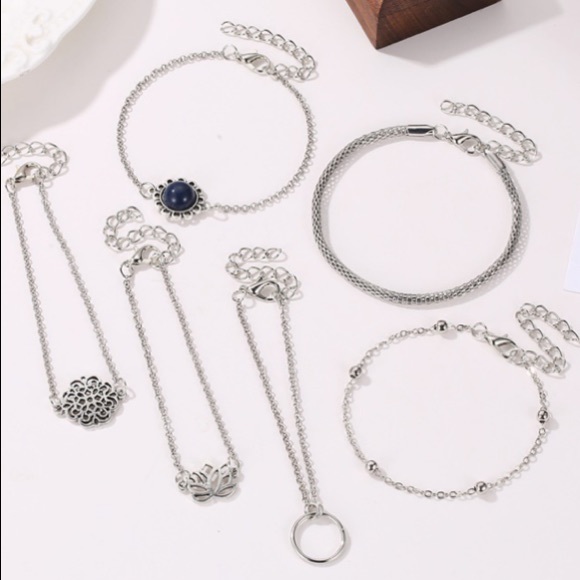 🌗6 Pc Hollowed Lotus Flower Bracelet New - Picture 7 of 8